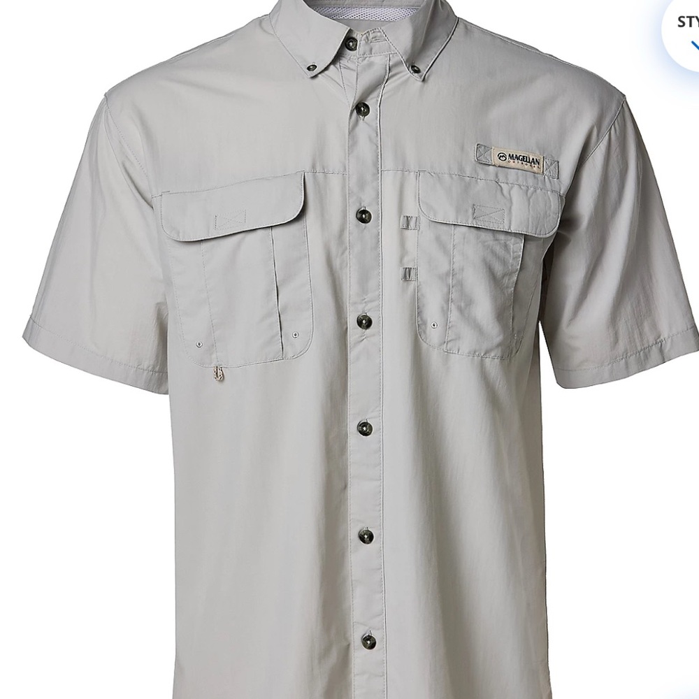 Magellan Outdoors Gray Casual Button Down Shirt Lightweight Design